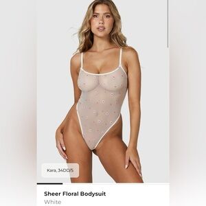 Lounge - Sheer Floral Body Suit - White XS